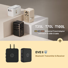 Load image into Gallery viewer, T70L 70W Universal Travel Adapter with Built-In USB-C Cable + EVE ll Bluetooth Transmitter & Receiver