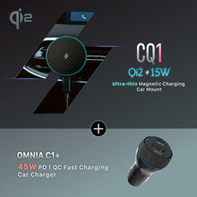 Load image into Gallery viewer, CQ1 Qi2 Magnetic Charging Car Mount + OMNIA C1+ 45W PD/QC Fast charging Car Charger