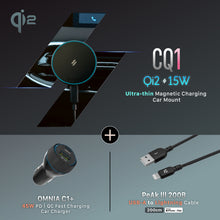 Load image into Gallery viewer, CQ1 Qi2 Magnetic Charging Car Mount + PeAk III 200B - Apple MFi-Certified USB-A to Lightning Cable (2M)