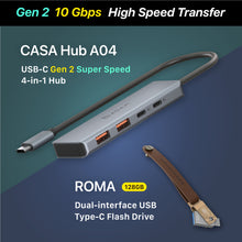 Load image into Gallery viewer, CASA Hub A04 USB-C Gen2 SuperSpeed 4-in-1 Hub + ROMA 128GB USB Type-C / USB 3.1 2 in 1 Flash Drive (Gray)
