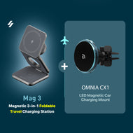Mag 3 Magnetic 3-in-1 Foldable Travel Charging Station + OMNIA CX1 Magnetic Charging Car Mount