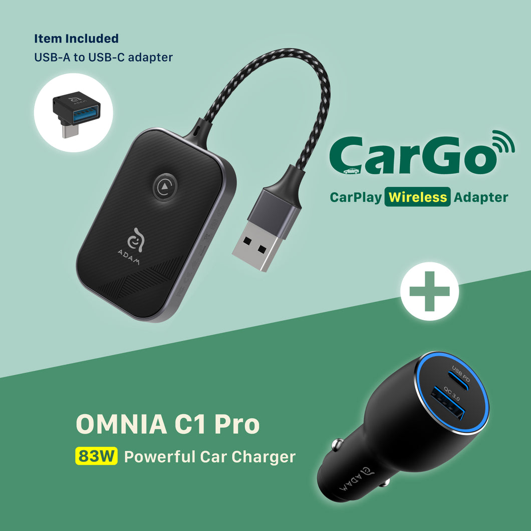 CarGo CarPlay Wireless Adapter + OMNIA C1 Pro 83W Powerful Car Charger