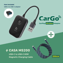 Load image into Gallery viewer, CarGo CarPlay Wireless Adapter + MS200 USB-C to USB-C 60W Magnetic Charging Cable (200CM)
