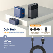 Load image into Gallery viewer, GaN Hub 65W GaN Charger with HDMI Display + CASA M100+ USB 3.1 Gen 2 USB-C to USB-A Cable
