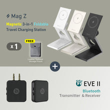 Load image into Gallery viewer, Mag Z Magnetic 3-in-1 Foldable Travel Charging Station + EVE II  Bluetooth Transmitter &amp; Receiver
