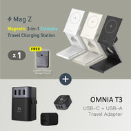 Mag Z Magnetic 3-in-1 Foldable Travel Charging Station + OMNIA T3 Universal Travel Adapter