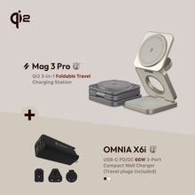 Load image into Gallery viewer, Mag 3 Pro Qi2 3-in-1 Foldable Travel Charging Station + OMNIA X6i PD / QC 66W Compact Wall Charger
