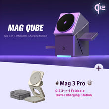 Load image into Gallery viewer, Mag Qube Qi2  3-in-1 Intelligent  Charging Station + Mag 3 Pro Qi2 3-in-1 Foldable Travel Charging Station
