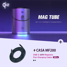 Load image into Gallery viewer, Mag Tube Qi2  3-in-1 Intelligent  Charging Station + CASA MF200 USB-C to USB-C 60W Magnetic Flat Charging Cable (200CM)
