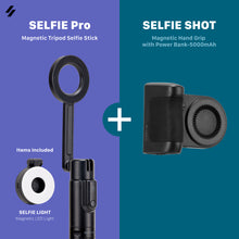 Load image into Gallery viewer, SELFIE Pro Wireless Bluetooth Tripod Selfie Stick + SELFIE SHOT Magnetic Hand Grip with Power Bank 5000mAh
