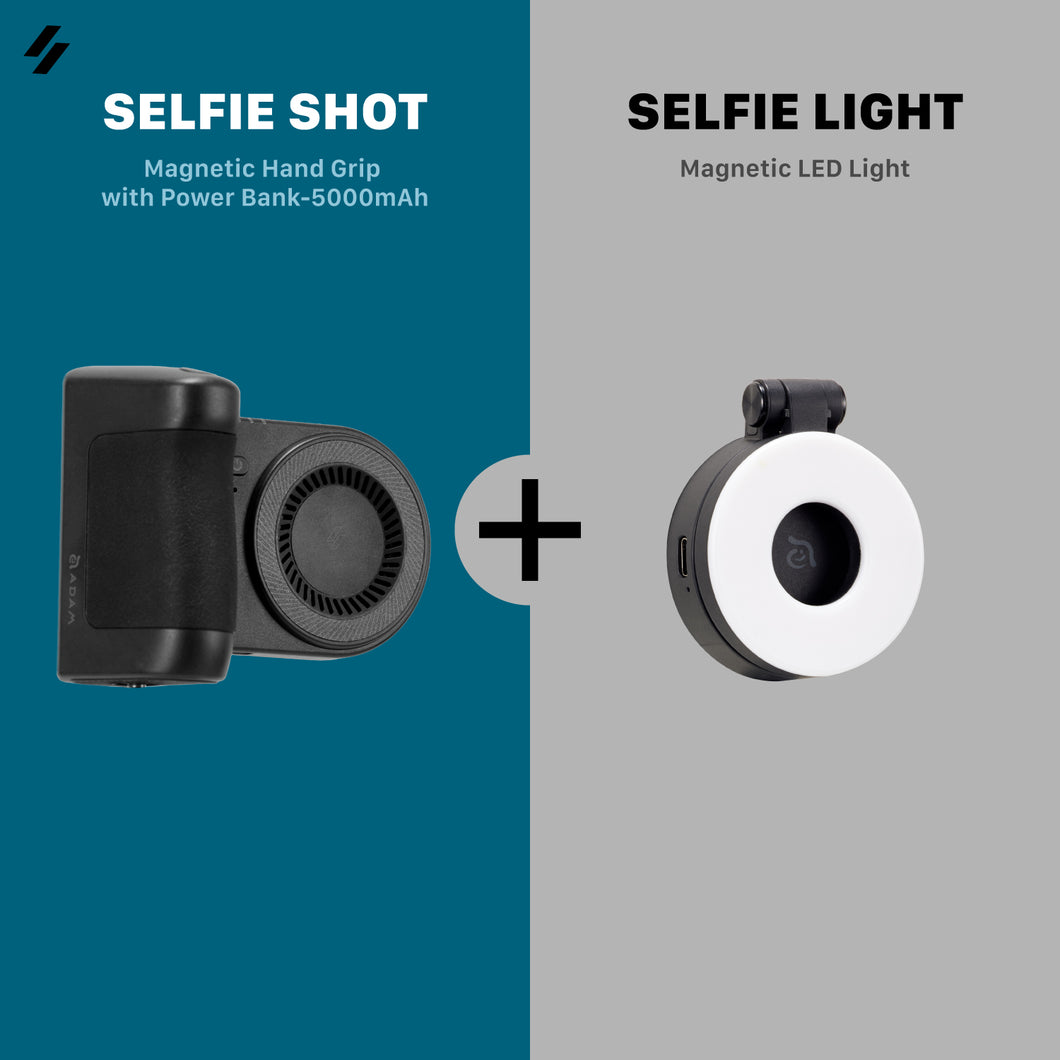 SELFIE LIGHT Magnetic LED Light + SELFIE SHOT Magnetic Hand Grip with Power Bank 5000mAh