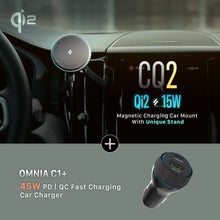 Load image into Gallery viewer, CQ2 Qi2 Magnetic Charging Car Mount + OMNIA C1+ 45W  PD/QC Fast charging Car Charger
