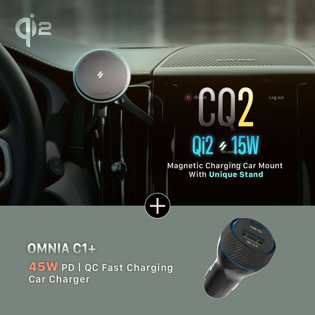 CQ2 Qi2 Magnetic Charging Car Mount + OMNIA C1+ 45W  PD/QC Fast charging Car Charger