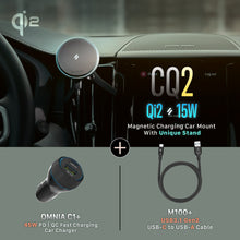 Load image into Gallery viewer, CQ2 Qi2 Magnetic Charging Car Mount + CASA M100+ USB-C to USB-A Cable (1M)
