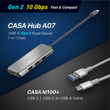 Load image into Gallery viewer, CASA Hub A07 USB-C Gen2 SuperSpeed 7-in-1 Hub + CASA M100+ USB-C to USB-A Cable (1M)
